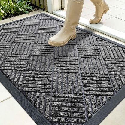 OLANLY Front Door Mat Outside Entrance 29.5x17, Absorbent, Heavy Duty Sturdy Natural Rubber Doormat Indoor Outdoor, Stain and Fade Resistant, Non-Slip Low Profile Floor Mat for Entryway, Grey Diamond