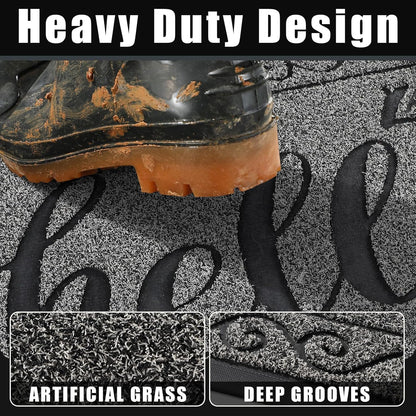 Yimobra Welcome Mat, Heavy Duty Sturdy Door Mats for Home Entrance Outdoor Indoor, Front Doormat for Outside Patio Floor Entry Porch Garage Office, Waterproof, Low Profile, 29.5x17, Black Grey