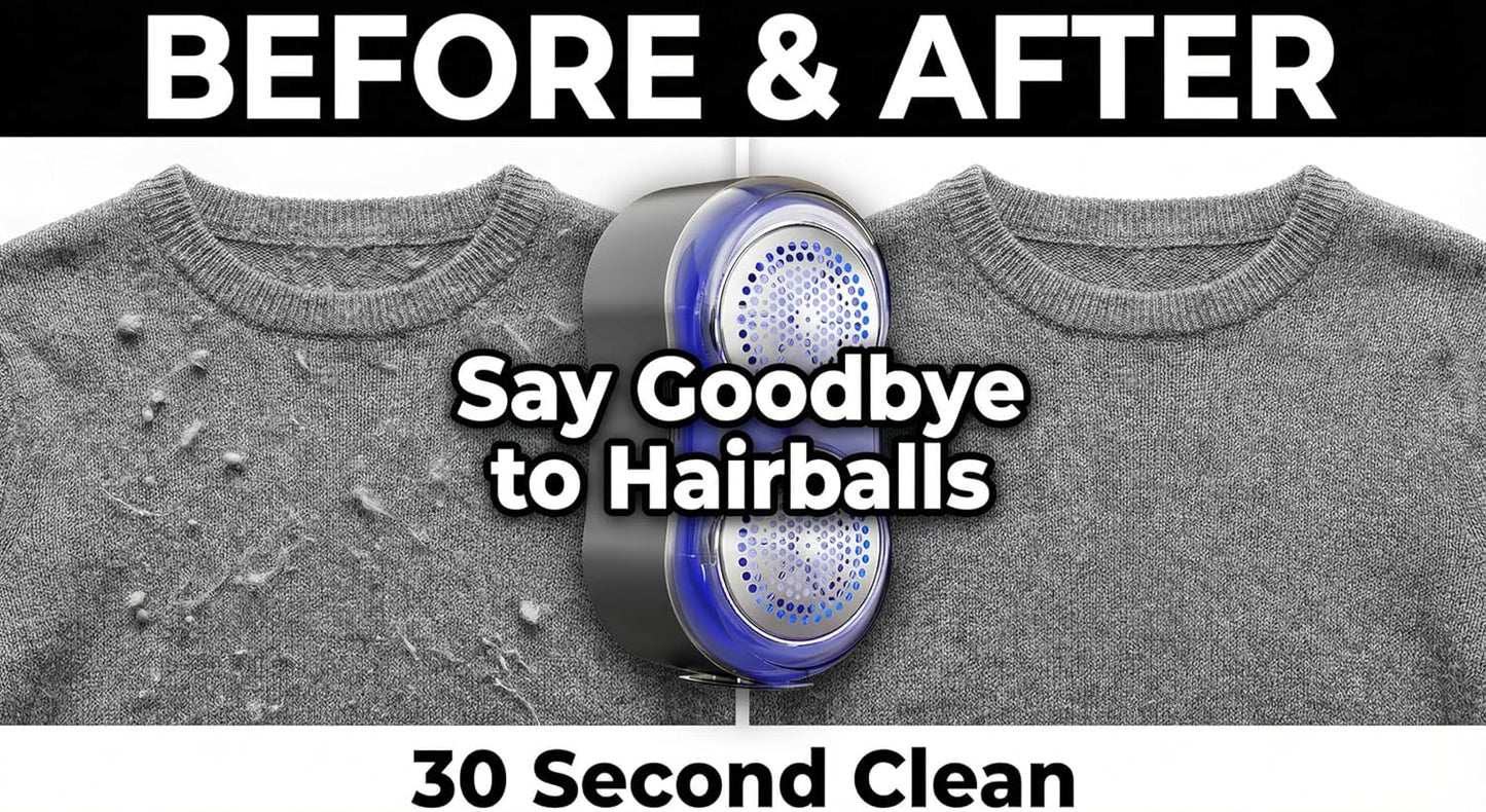 Dual-Head Electric Lint Remover & Fabric Shaver Defuzzer, Type-C Rechargeable, 6 Steel Blades, Remove Clothes Fuzz, Lint Balls, Pills