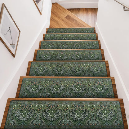 OJIA Floral Stair Treads Non-Slip Stair Runner for Wooden Steps Indoor 15PCS 30"x8" Carpet Stair Treads Stair Mats Staircase Step Treads for Kids, Elders and Dogs, Stair Covers, Black