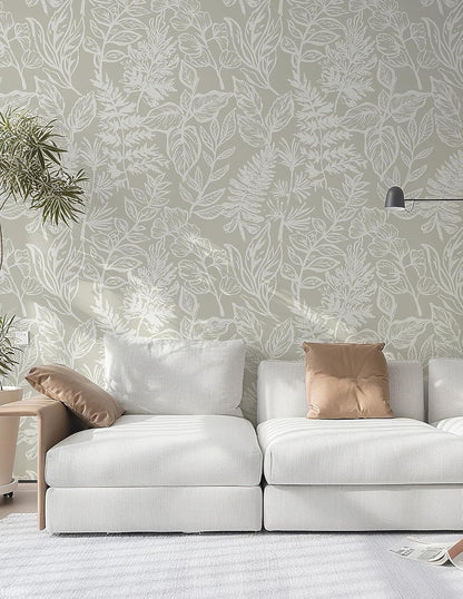 Safiyya Peel and Stick Wallpaper Boho Modern Beige Leaf Contact Paper Peel and Stick Wall Paper Self Adhesive Removable Wallpaper for Bedroom Bathroom Vinyl Roll 78.7"x17.3"