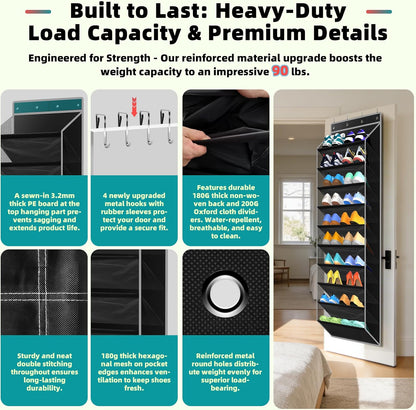 PAULONE 10-Pocket Multi-Use Over the Door Organizer, Heavy Duty 95lbs Capacity with Breathable Mesh, Versatile Hanging Storage for Shoes, Toys, Office Supplies-Classic (Black, 10-Shelf,)
