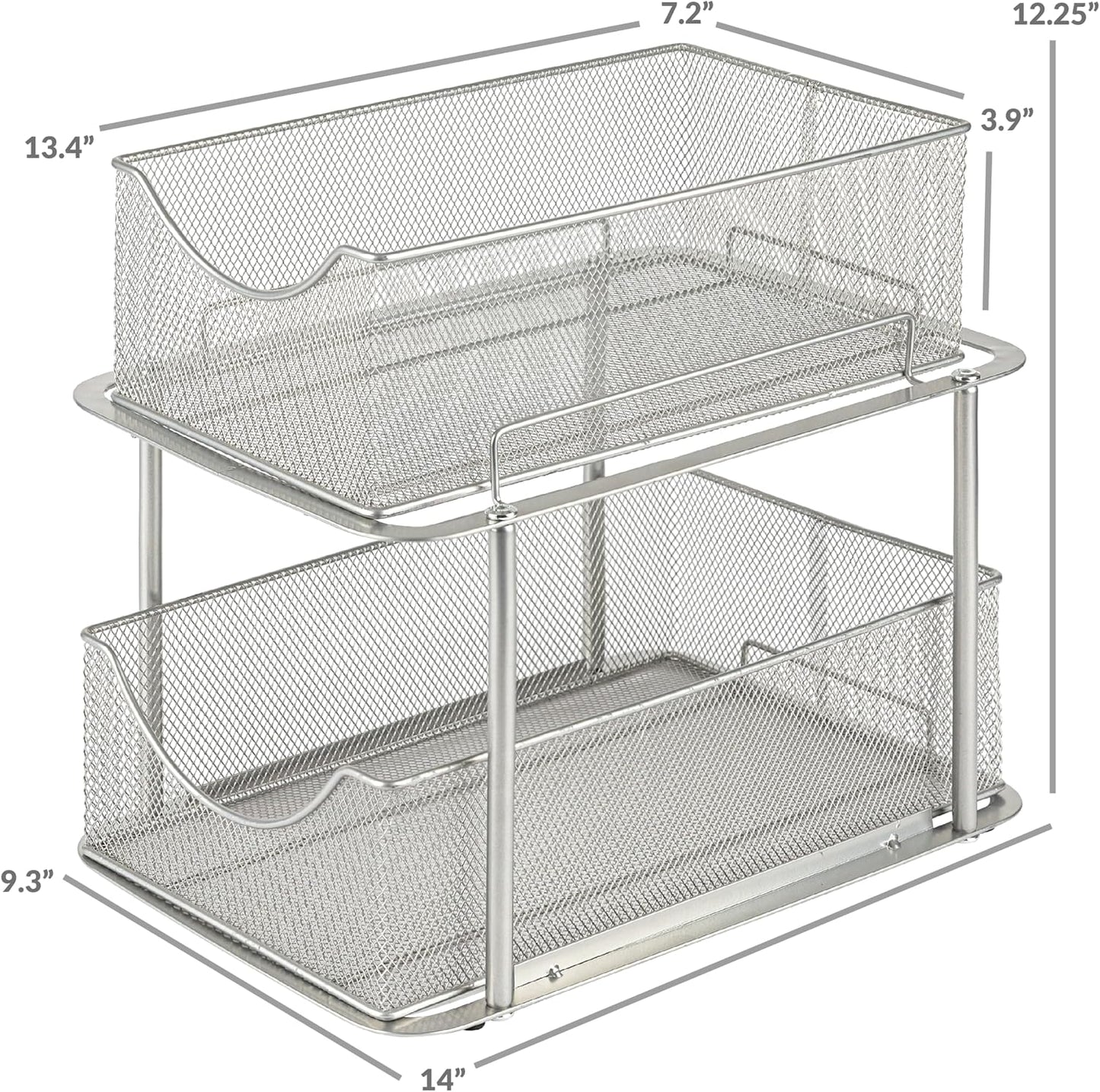 Sorbus 2 Tier Metal Under Sink Organizer for Bathroom, Kitchen, Strong Steel Mesh Sliding Drawers for Under Sink, Under Cabinet, Closet, Kitchen, Pantry, Bathroom Organizers and Storage (Black)
