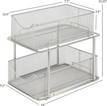 Sorbus 2 Tier Metal Under Sink Organizer for Bathroom, Kitchen, Strong Steel Mesh Sliding Drawers for Under Sink, Under Cabinet, Closet, Kitchen, Pantry, Bathroom Organizers and Storage (Black)