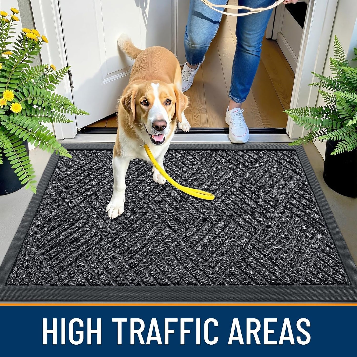 OLANLY Front Door Mat Outside Entrance 29.5x17, Absorbent, Heavy Duty Sturdy Natural Rubber Doormat Indoor Outdoor, Stain and Fade Resistant, Non-Slip Low Profile Floor Mat for Entryway, Grey Diamond