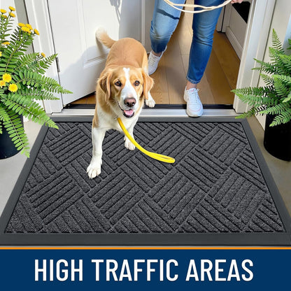 OLANLY Front Door Mat Outside Entrance 29.5x17, Absorbent, Heavy Duty Sturdy Natural Rubber Doormat Indoor Outdoor, Stain and Fade Resistant, Non-Slip Low Profile Floor Mat for Entryway, Grey Diamond