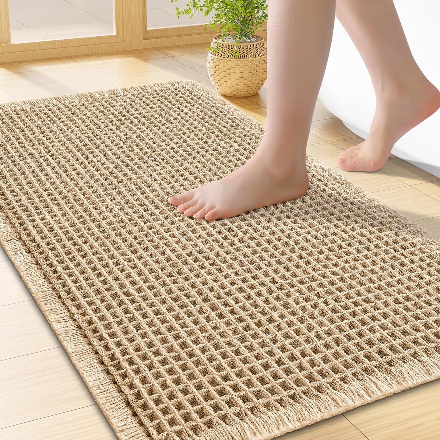 Smiry Waffle Bath Mat 30x20, Extra Soft Absorbent Bathroom Rugs, Non Slip Machine Washable Quick Dry Bath Rugs for Bathroom Floor, Tub, Shower, Home Decor Accessories, Brown