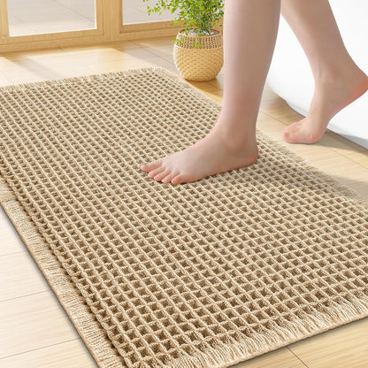 Smiry Waffle Bath Mat 30x20, Extra Soft Absorbent Bathroom Rugs, Non Slip Machine Washable Quick Dry Bath Rugs for Bathroom Floor, Tub, Shower, Home Decor Accessories, Brown