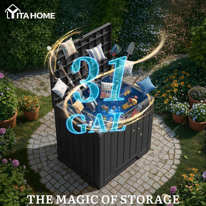 YITAHOME 31 Gallon Outdoor Storage Box | Resin Deck Box and Waterproof Package Delivery Box for Gardening Tools, Pool Supplies, Patio Furniture, Lockable, Taupe