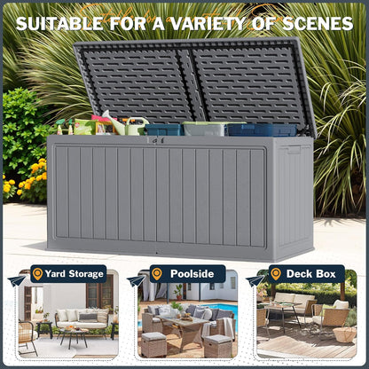 Greesum Outdoor Storage Box 31 Gallon Storage Box with Lid for Patio Furniture, Garden Tools, Pool Supplies, Waterproof and UV Resistant, Lockable, Dark Black