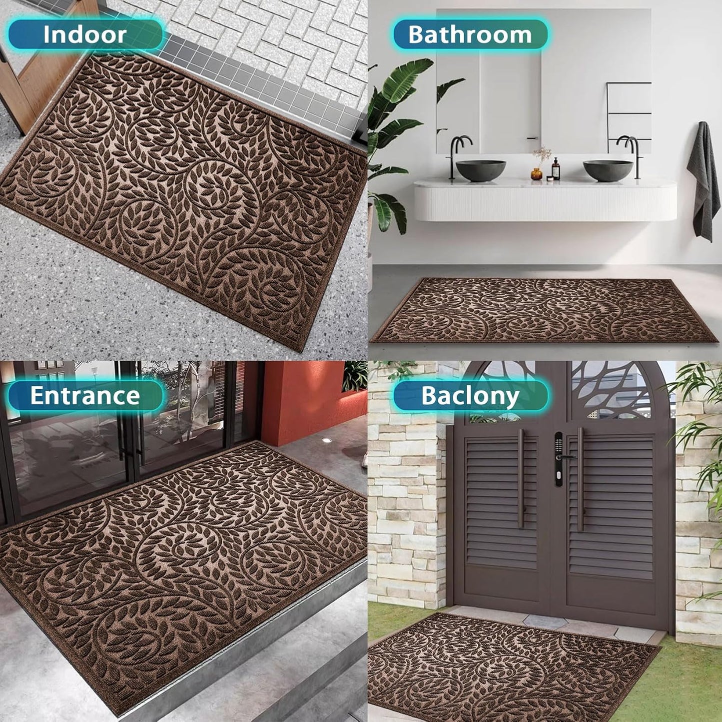 Bulijojo Front Door Mat Entrance,Durable Heavy Duty Welcome Mat,Thick Absorbent Natural Rubber Non Slip Mat,Sturdy Entryway Brown 17"x30"