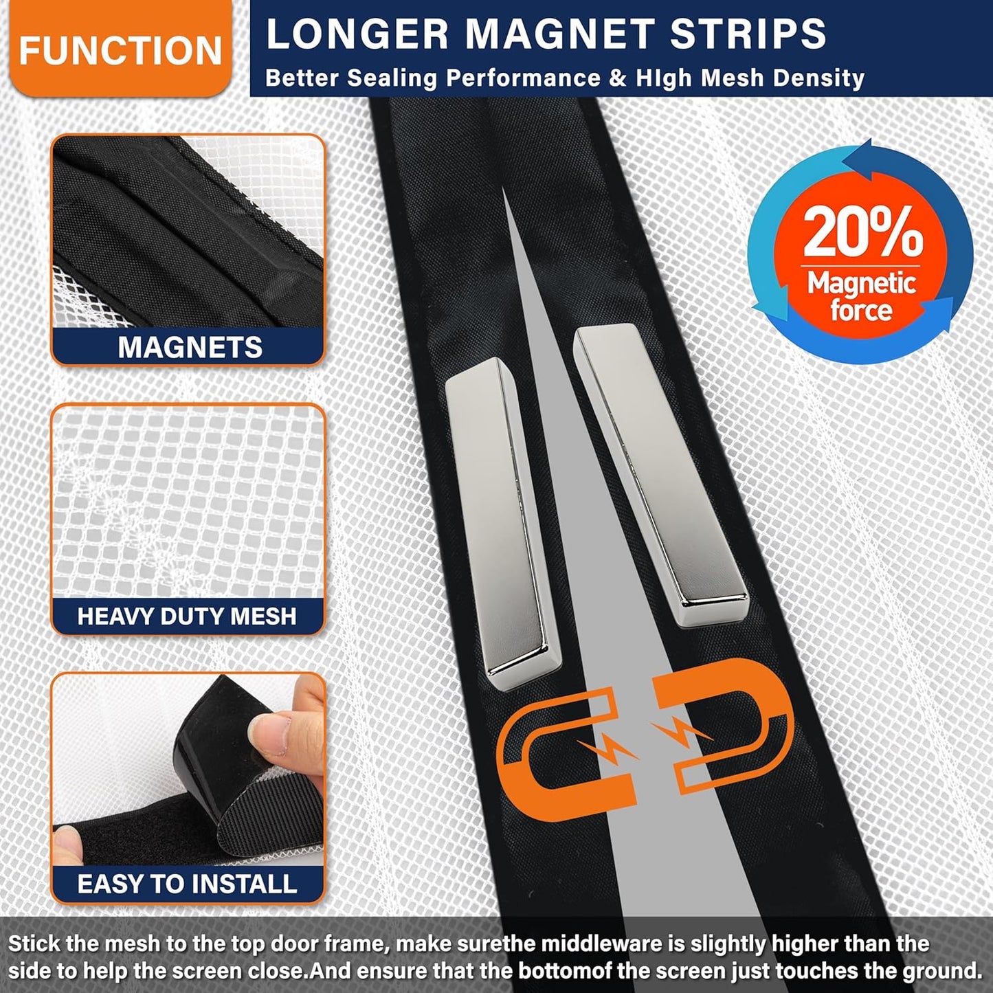 Mesh Screen with Magnetic Closure-Keeps Bugs Out Let Breeze in, Heavy Duty - Pet and Kid Friendly, Works with Front, Sliding Doors (38 x 82 Inch)