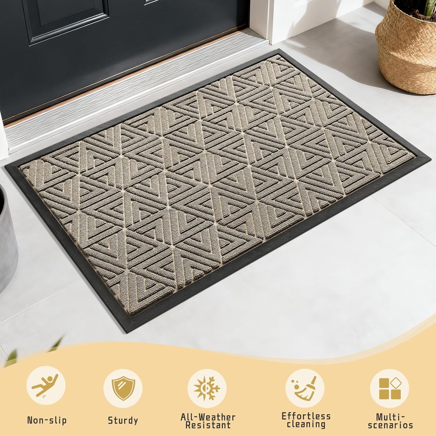 Yimobra Front Door Mat Outside Entrance 29.5x17, Waterproof Heavy Duty Outdoor Mats for Front Door, Non Slip Rubber Entry Mat for Garage Patio Indoor, Grey
