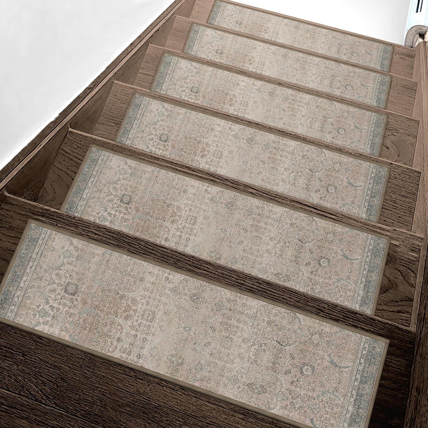 sarben Non Slip Stair Treads for Wooden Steps 15PCS - 8"x30" Indoor Safety Carpet, Edging Mats with TPE Adhesive Backing, Pet and Elderly Friendly Stair Rugs (Taupe) - Colors A