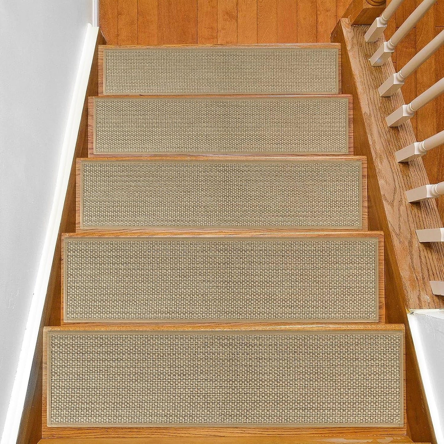 SMILOOL Stair Treads Non Slip for Wooden Steps Indoor 4 Pack 8" X 30" Carpet Stairs Runner for Wood Stairs, Stair Tread Rugs with Reusable Adhesive for Dogs Kids and Elders, Machine Washable, Brown