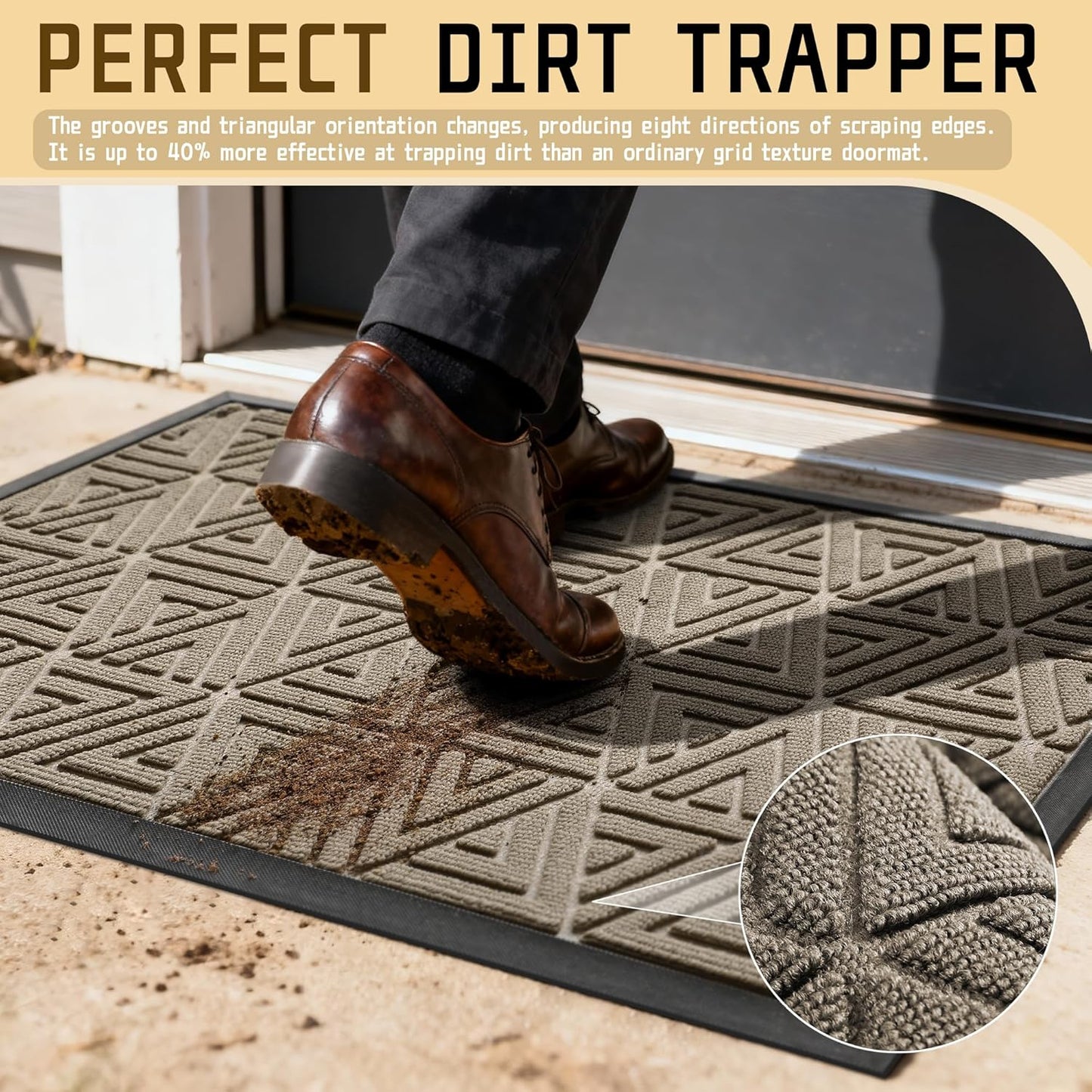 Yimobra Front Door Mat Outside Entrance 29.5x17, Waterproof Heavy Duty Outdoor Mats for Front Door, Non Slip Rubber Entry Mat for Garage Patio Indoor, Grey