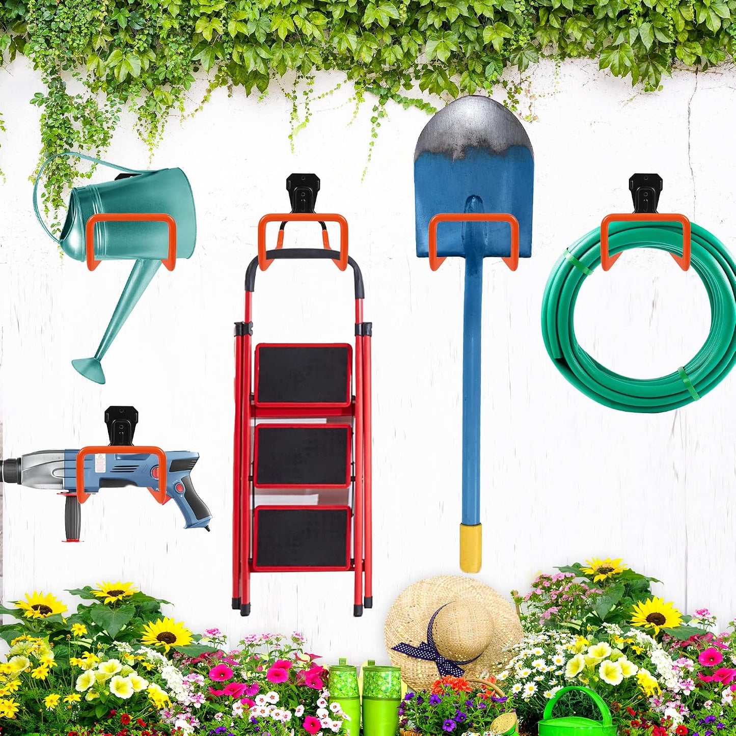 PeoMev 2pcs Heavy Duty Hose Hanger Garden Hose Storage Black Water Hose Holders for Outside Wall Mount Garden Hose Reel Hose Stand