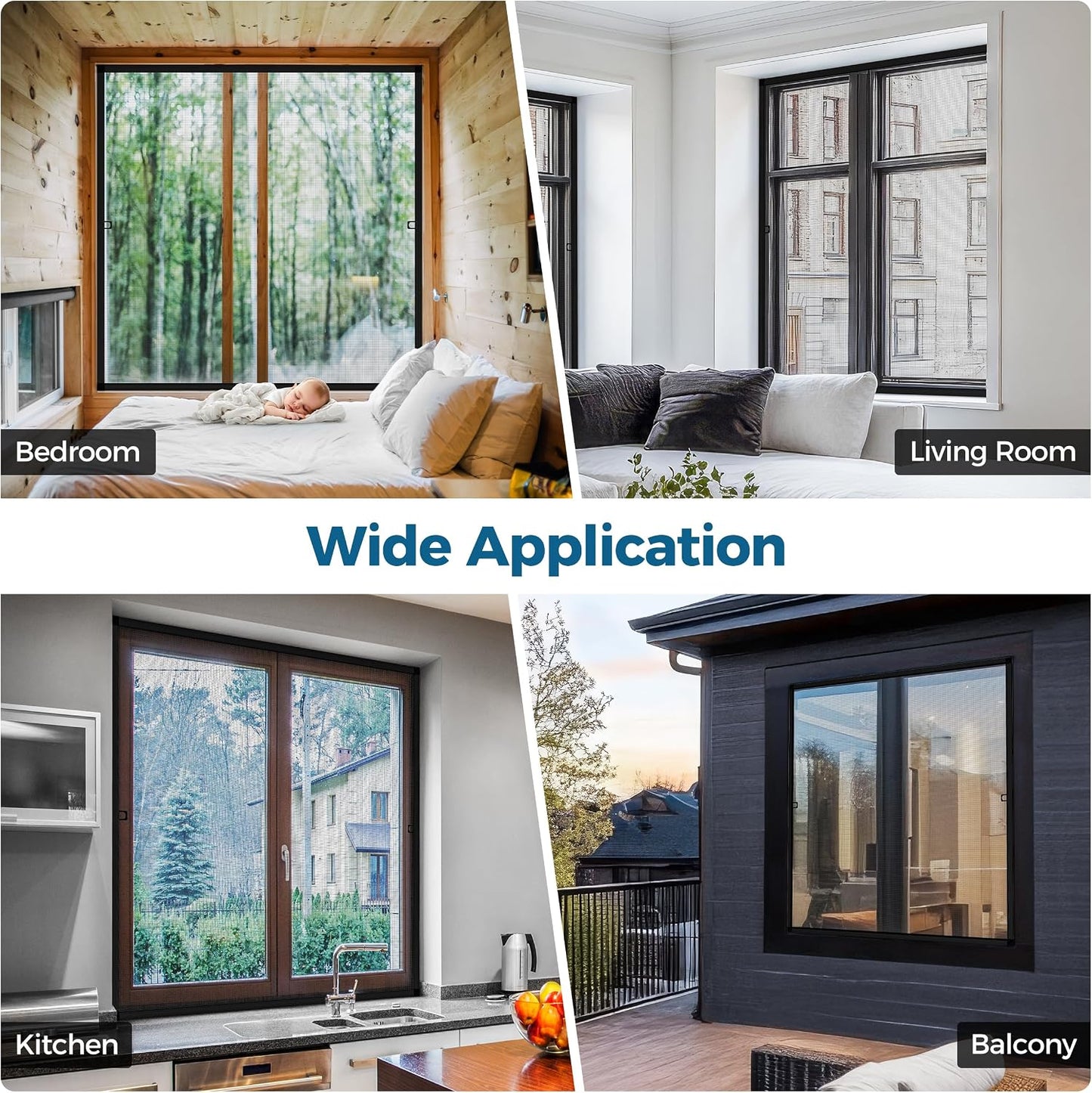 Augblinds 2 Sets Window Screen Frame Kit, 5/16 in x 3/5 in x 46 Inch, Makes Two Complete Screen 46" x 46" or Smaller, Includes Premium Screen Mesh, 8 Heavy Duty Corners & Durable Spline, White