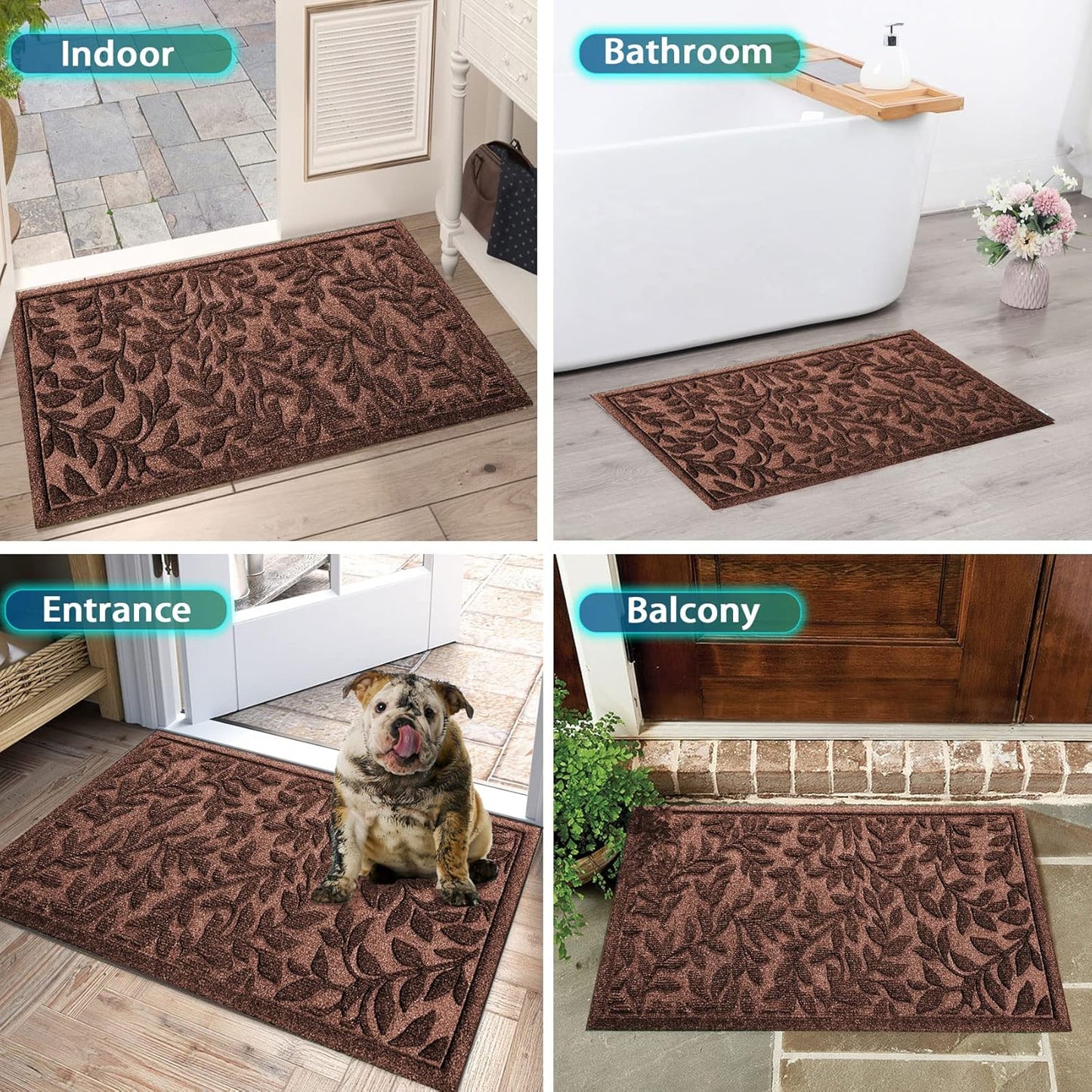 Bulijojo Sturdy Front Entrance Doormats,Durable Heavy Duty Welcome Mat,Thick Absorbent Natural Rubber Non Slip Mat,Easy Clean Entryway Mat 17x30 Inch Leaves Green