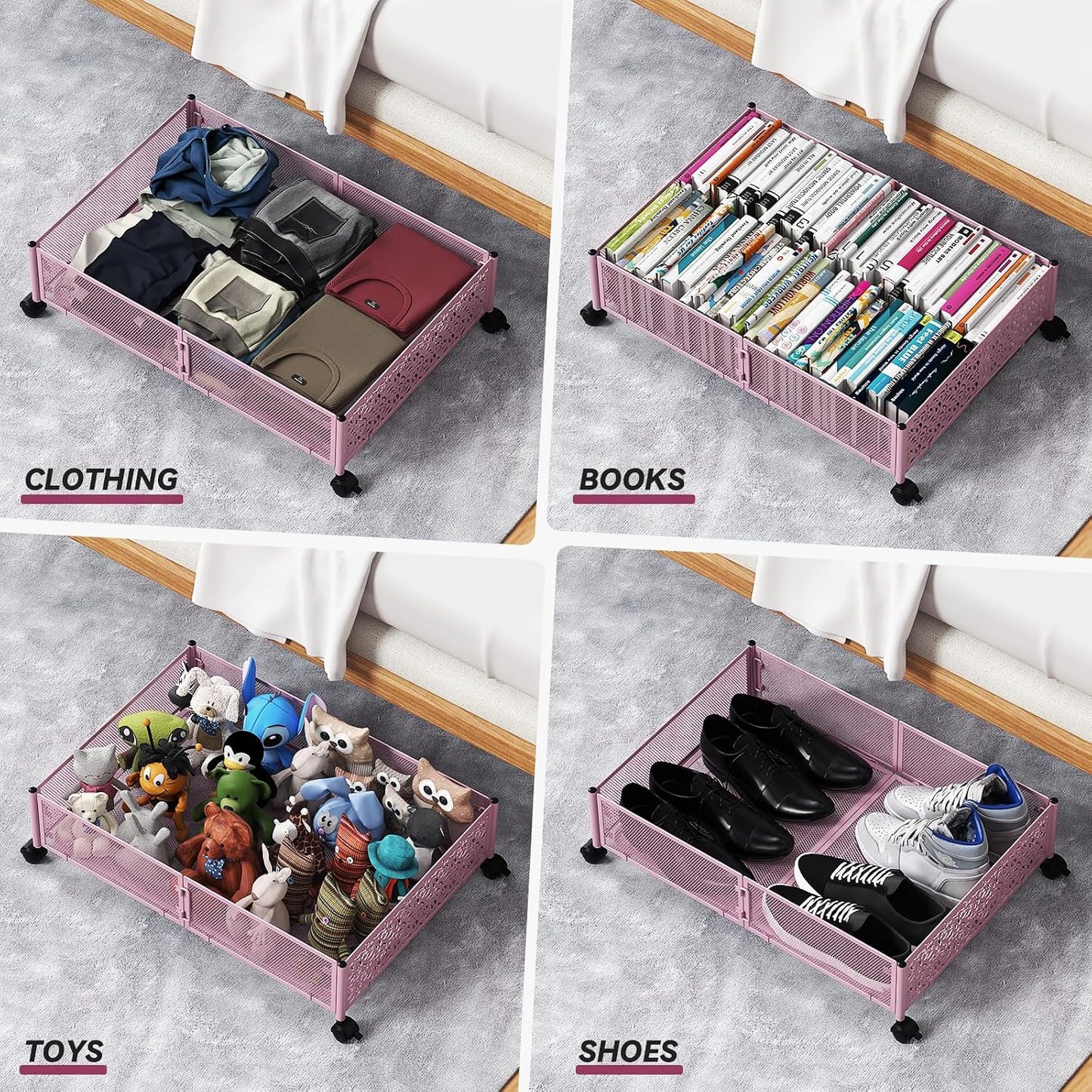Under Bed Storage, Under the Bed Storage Containers with Wheels, Under Bed Shoe Storage Organizer Drawer for Bedroom Clothes Shoes Blankets -2Pack