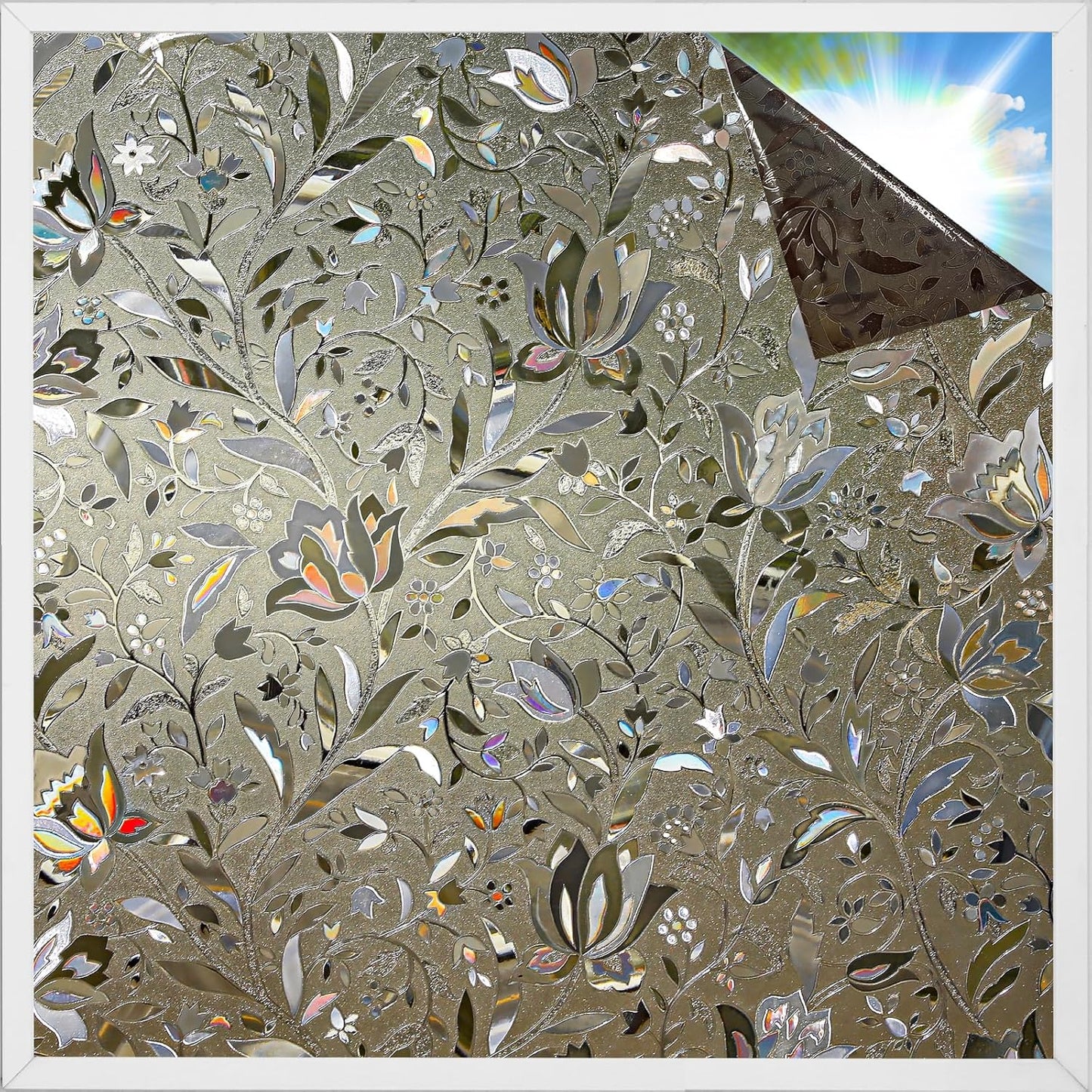 rabbitgoo Window Privacy Film, Decorative Stained Glass Window Film, Sun Blocking Glass Clings, Renter-Friendly Static Cling Frosted Sticker Covering for Home Door, Rainbow Tulip 17.5" X 78.7"