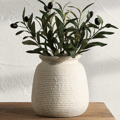 Ceramic Flower Vase, Small Rustic Farmhouse Vases Home Decor, Short Pottery Decorative Pampas Vase for Table Living Room Entryway Mantel Bookshelf Bedroom Bathroom Kitchen - 6" W