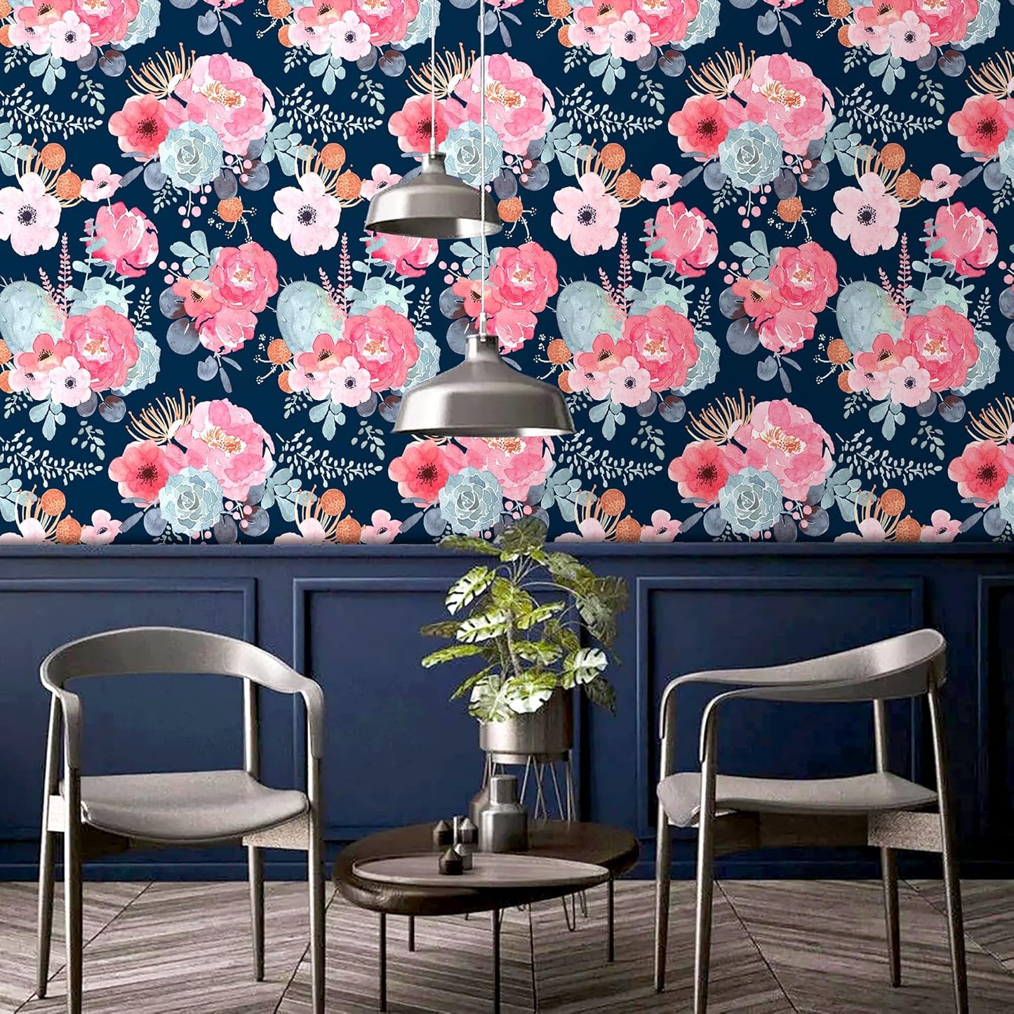 Floralplus Floral Wallpaper Peel and Stick Removable Wallpaper Boho Renter Friendly Dark Flower Wallpapers Contact Paper for Walls Cabinet Bedroom Bathroom Decor 17.5 in x 118 in