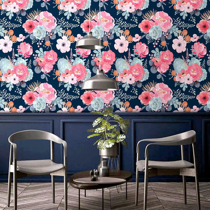 Floralplus Floral Wallpaper Peel and Stick Removable Wallpaper Boho Renter Friendly Dark Flower Wallpapers Contact Paper for Walls Cabinet Bedroom Bathroom Decor 17.5 in x 118 in