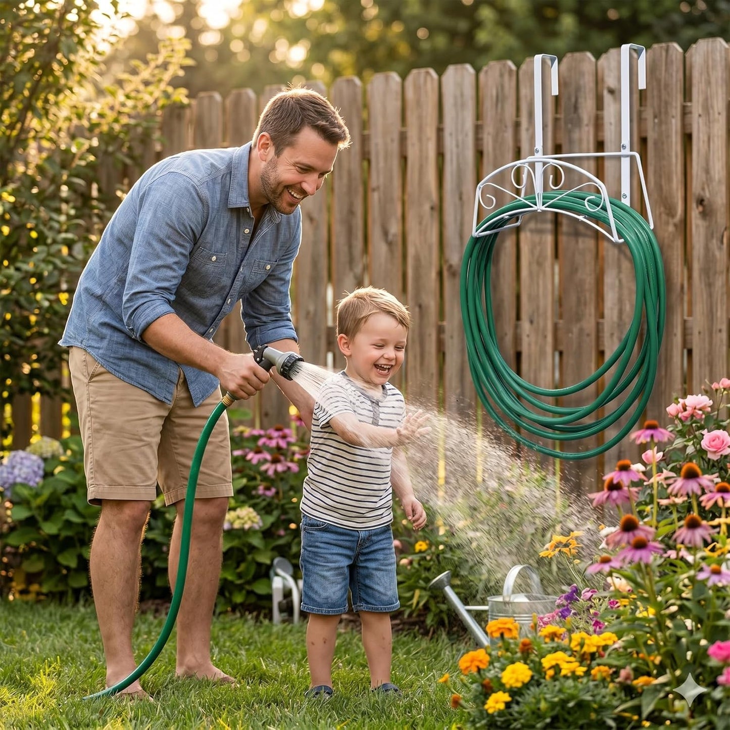 Garden Hose Holder, Sturdy Hose Storage Organizer Reel Rack for Outside Garden Lawn Yard Farm -Wall Mount Or Hanger (White)