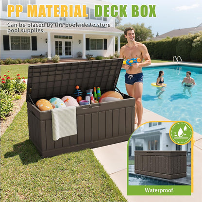 Greesum Outdoor Storage Box 82 Gallon Storage Bin with Lid for Patio Furniture, Garden Tools, Pool Supplies, Waterproof and UV Resistant, Lockable, Black