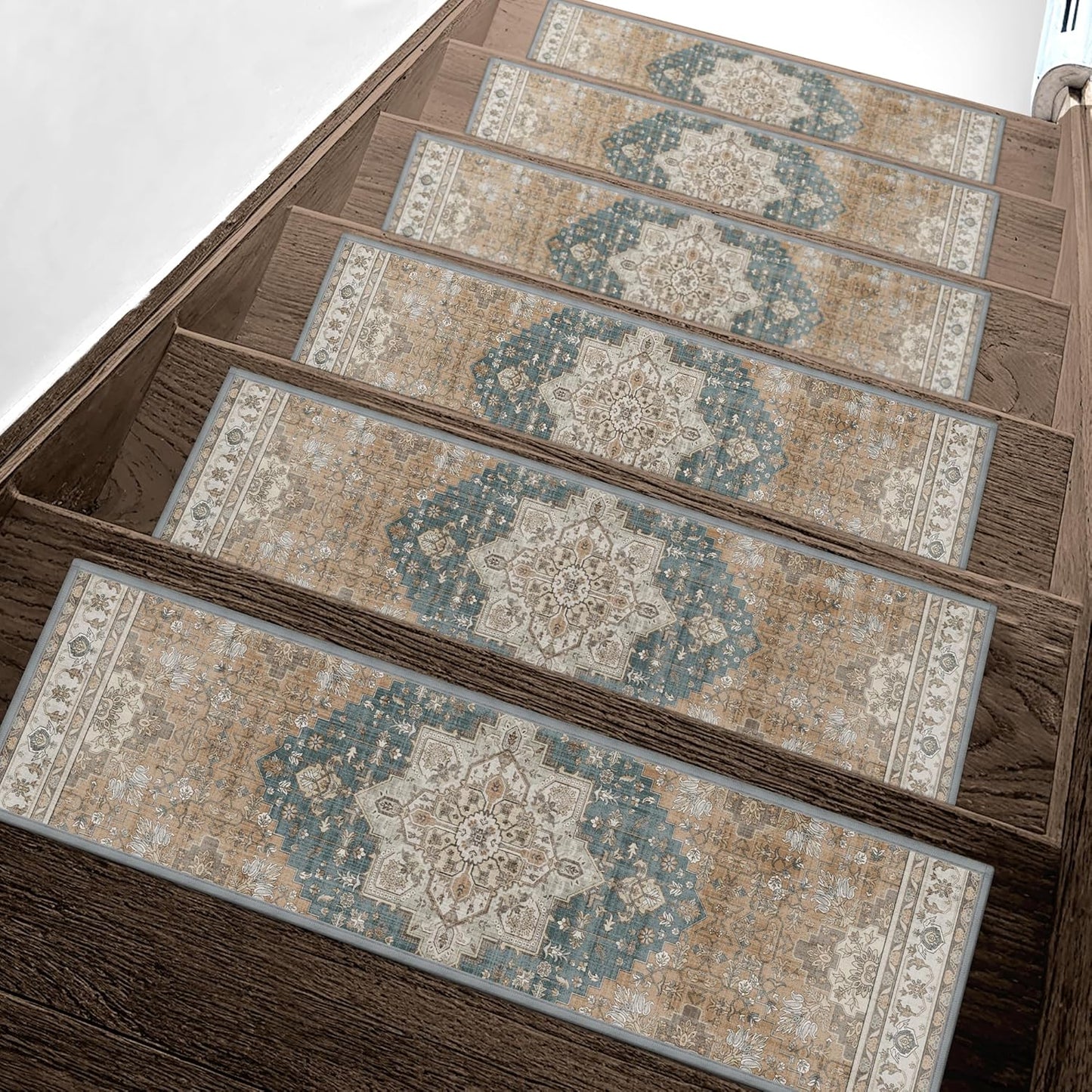 sarben Non Slip Stair Treads for Wooden Steps 15PCS - 8"x30" Indoor Safety Carpet, Edging Mats with TPE Adhesive Backing, Pet and Elderly Friendly Stair Rugs (Taupe) - Colors B