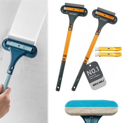 Window Screen Cleaner Tool Outdoor Mesh Cleaning Brush Full Crystal Glass Door LCD Track Hose Washer Windshield Clean 2-in-1 Multi-Purpose Double-Sided Kit with Vacuum Squeegee Handle(Blue)