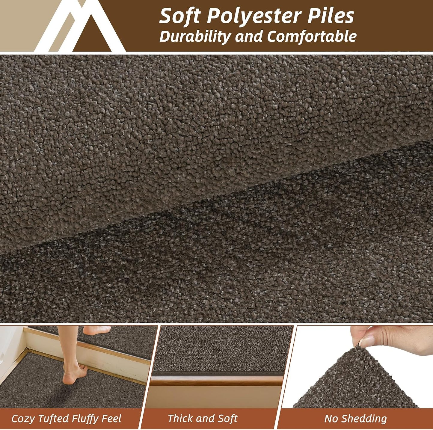 COSY HOMEER Stair Treads Non-Slip Carpet Stair Treads for Wooden Steps, Indoor Stair-Runner Rugs for Kids Elders & Pets 28"x9" (4Pc, Dark Gray)