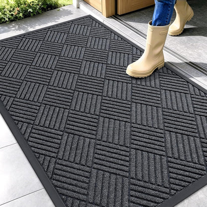 OLANLY Front Door Mat Outside Entrance 29.5x17, Absorbent, Heavy Duty Sturdy Natural Rubber Doormat Indoor Outdoor, Stain and Fade Resistant, Non-Slip Low Profile Floor Mat for Entryway, Grey Diamond
