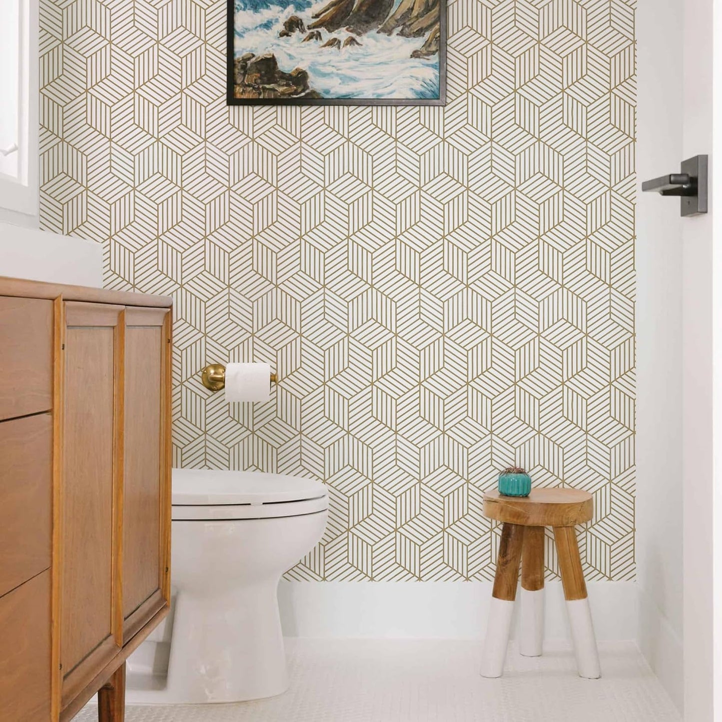 MelunMer Geometric Peel and Stick Wallpaper Gold 118In L 17.7In W Self Adhesive Removable Wallpaper for Bedroom/Bathroom Waterproof Modern Contact Paper for Cabinets Gold Contact Paper Shelf Liner
