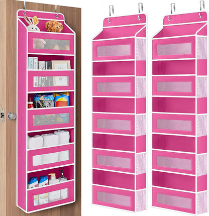 JARLINK 2 Pack Over the Door Organizer Storage, 5 Shelf Hanging Door Organizer with 5 Large Capacity Pockets, Anti Tilt 44 lb Load Behind Door Storage for Bedroom, Bathroom, Pantry, Nursery, (Grey)