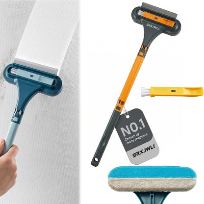 Window Screen Cleaner Tool Outdoor Mesh Cleaning Brush Full Crystal Glass Door LCD Track Hose Washer Windshield Clean 2-in-1 Multi-Purpose Double-Sided Kit with Vacuum Squeegee Handle(Blue)