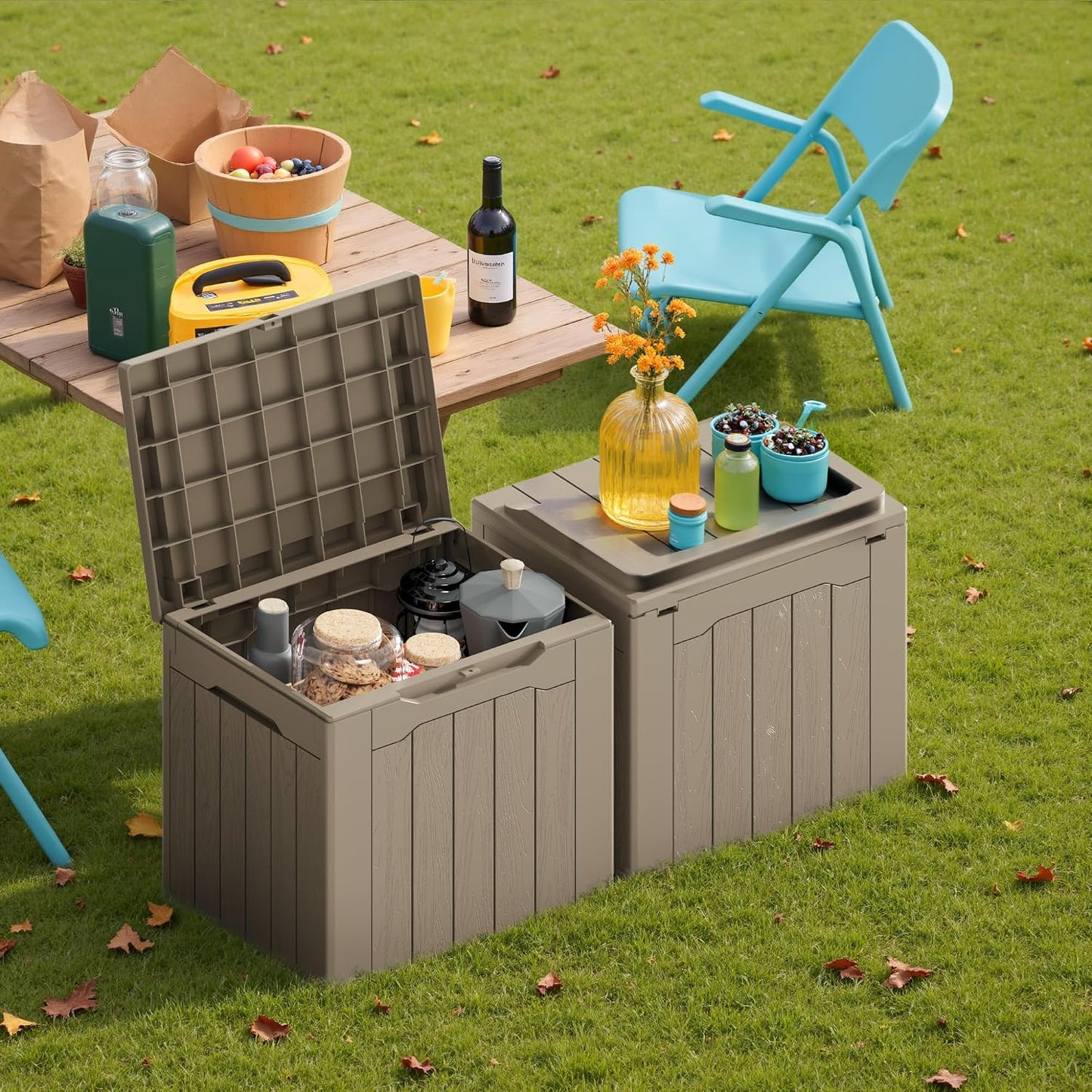 Devoko 30 Gallon Resin Deck Box Waterproof Outdoor Storage Box for Patio Furniture Pool Accessories Indoor Storage for Cushion Garden Tools (30 Gallon, Black)