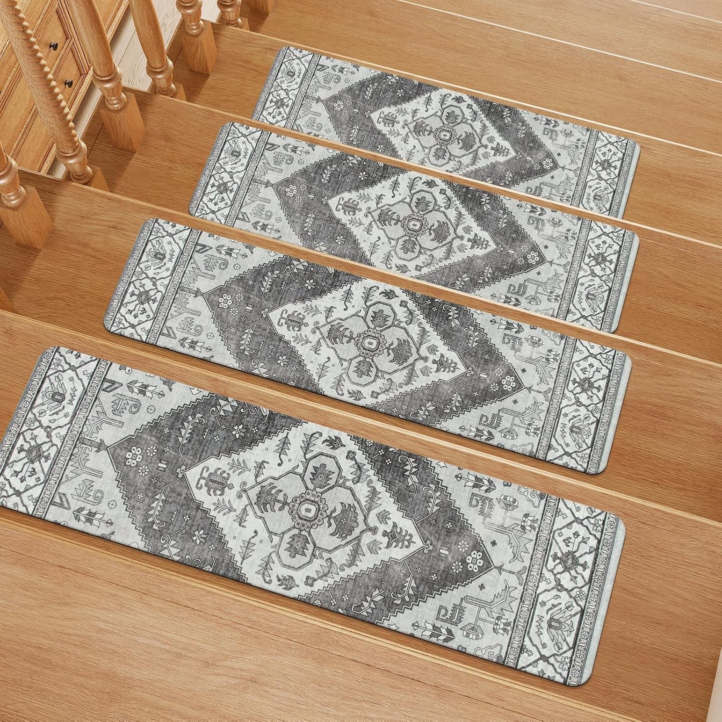 OJIA Non-Slip Carpet Stair Treads for Wooden Steps Set of 15, 30''X8'' Indoor Runner Resistant Rugs Rubber Safety Mats for Dogs, Kids & Elders, Stairway Grip