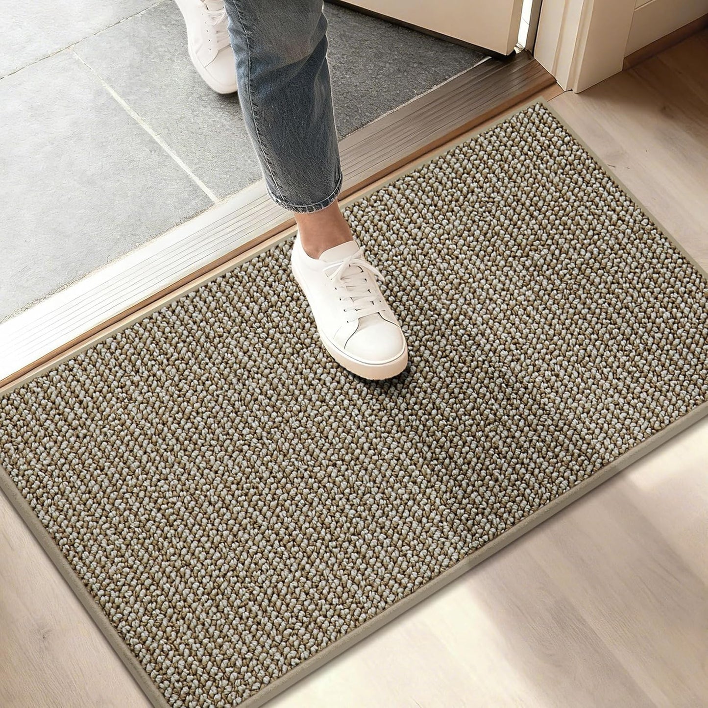 BEQHAUSE Dirt Trapper Door Mat 20" x 32", Non-Slip Washable Doormats Entrance Mat, Dirt Resistant and Absorbent Welcome Mat, Low Profile Floor Mats for Front Back Door and Entryway, Beige