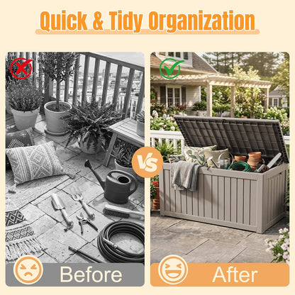 Outdoor Storage Box,38 Gallon Resin Deck Box,Waterproof & UV Resistant Lockable Package Delivery Bin,Toy Cabinet for Indoor & Outdoor