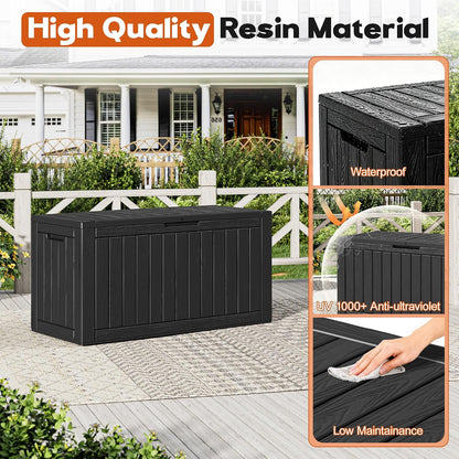 Outdoor Deck Storage Box,Resin Deck Boxes Indoor and outdoor, Waterproof Storage Box Lockable Lid (Black,50 Gallon)