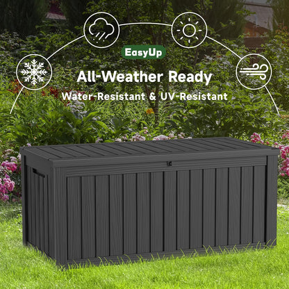 EasyUp 50 Gallon Outdoor Storage Box Waterproof Lockable Deck Boxes | UV Resistant Resin, for Garden Tools Cushions Patio Equipment, 300 lbs Capacity, Portable Design, Easy 16-Min Assembly