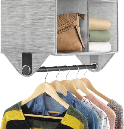 Whitmor 4 Section Fabric Closet Organizer Shelving with Built In Chrome Garment Rod