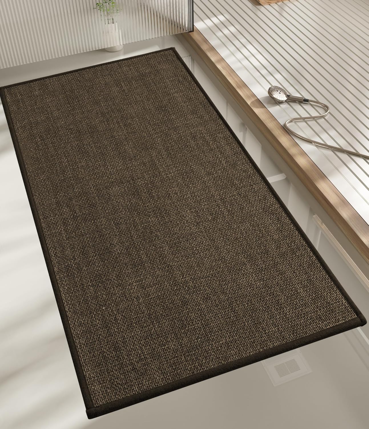 chakme Bathroom Rugs Mat 24x17, Ultra Thin Non Slip Bath Mat Small Quick Dry Absorbent Bath Mat for Bathroom Floor, (Dark Beige, 24"x17")