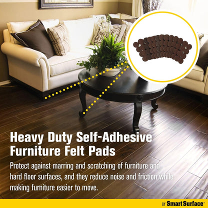 Smart Surface 8725 Heavy Duty Self Adhesive Furniture Felt Pads 1-Inch Round Oatmeal 96-Piece Value Pack in Resealable Bag