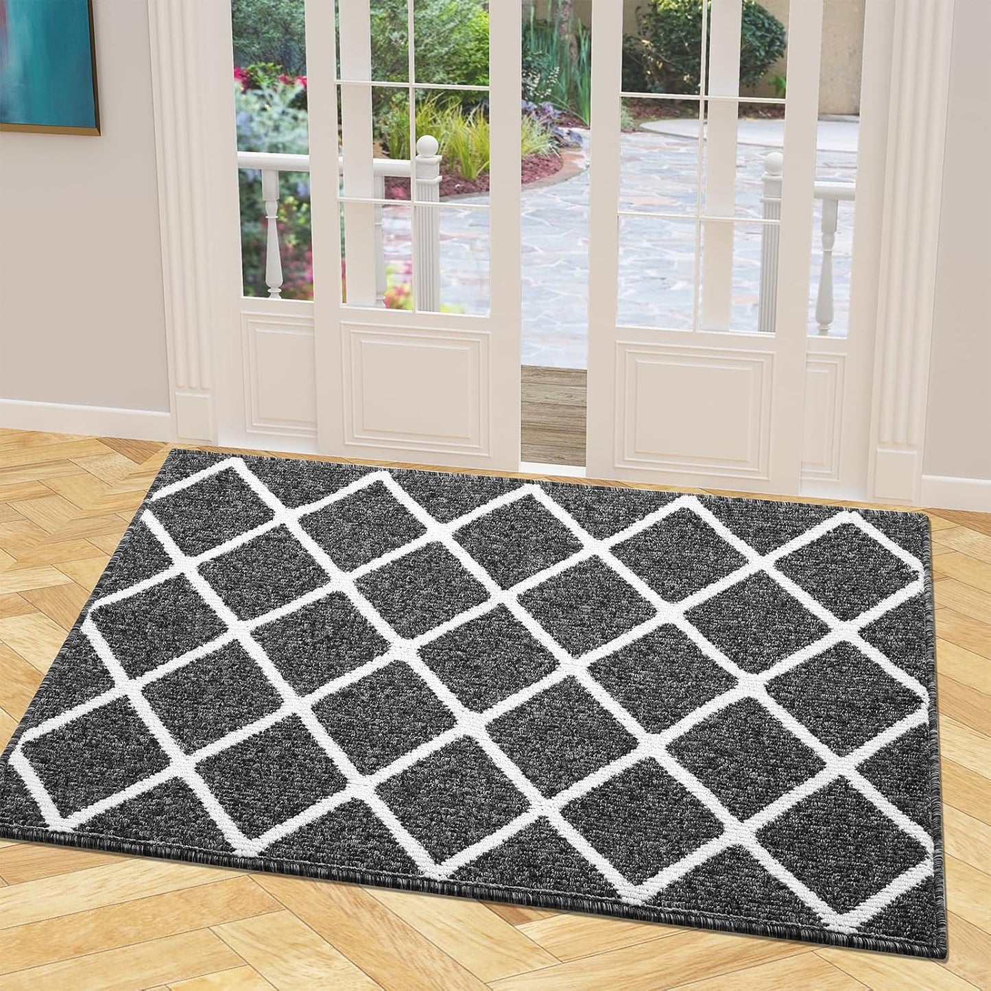 Finchitty Indoor Door Mat, Dirt Resistant and Absorbent, Low-Profile, Non-Slip, Washable Inside Floor Mats for Front Door, Back, and Entrance, 32" x 20", Grey