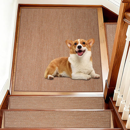 Carpet Stairs Runner for Wood Stairs, 30"x 30",Reusable Washable Self-Stick Stair Treads, for Indoor Steps, Non Slip for Kids Elders and Pets Stair Mats Residue Free, Beige 1-Pack