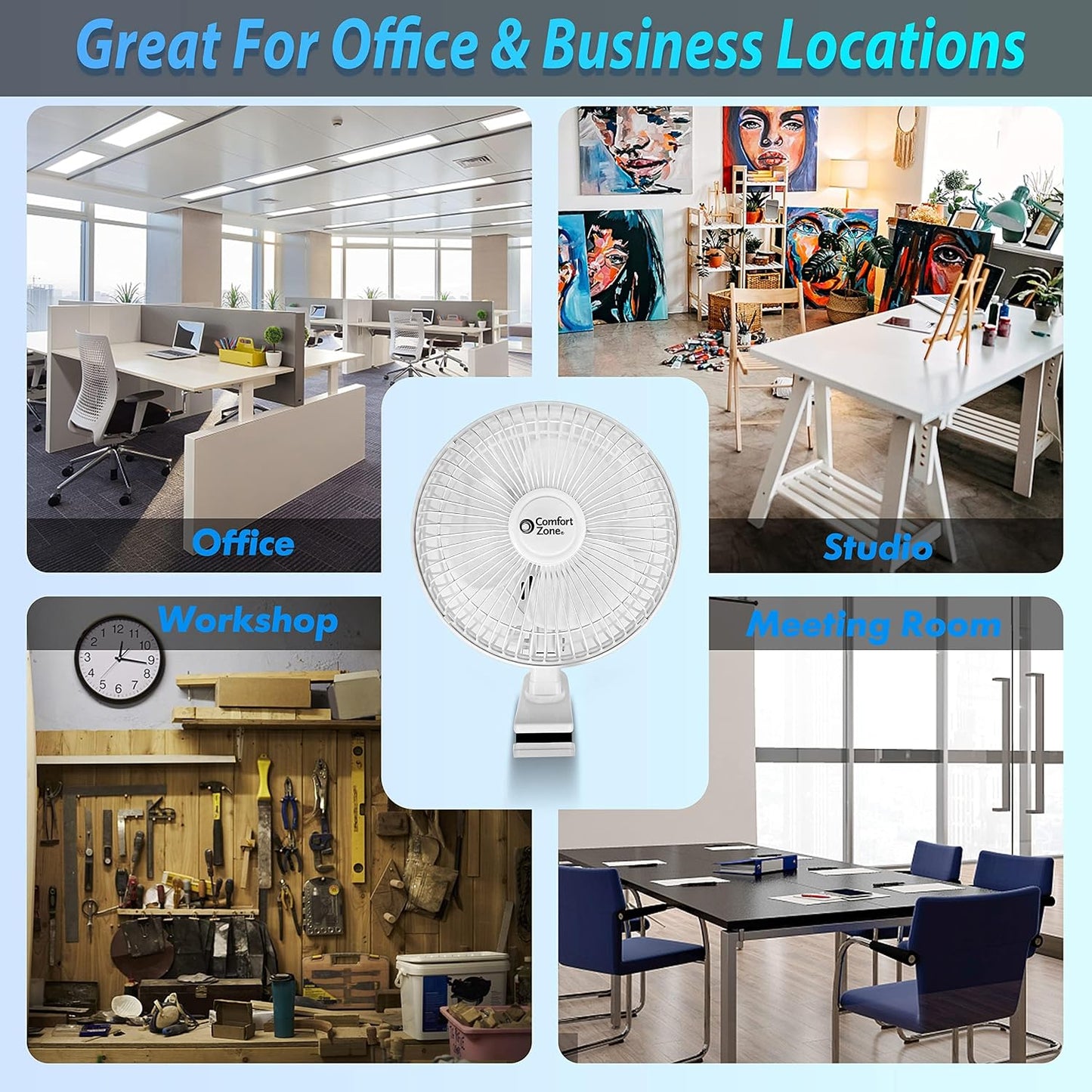 Comfort Zone 6-Inch Corded Clip-On Personal Fan – 2-Speed Quiet Desk Fan with 360° Rotation, Fully Adjustable Tilt & Secure Strong Clamp – Mini Air Circulator for Desks, Bedside & Office