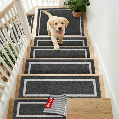 COSY HOMEER Soft Stair Treads Non-Slip Carpet Mat 28inX9in Indoor Stair Runners for Wooden Steps, Stair Rugs for Kids and Dogs, 100% Polyester TPE Backing 4pcs, Grey